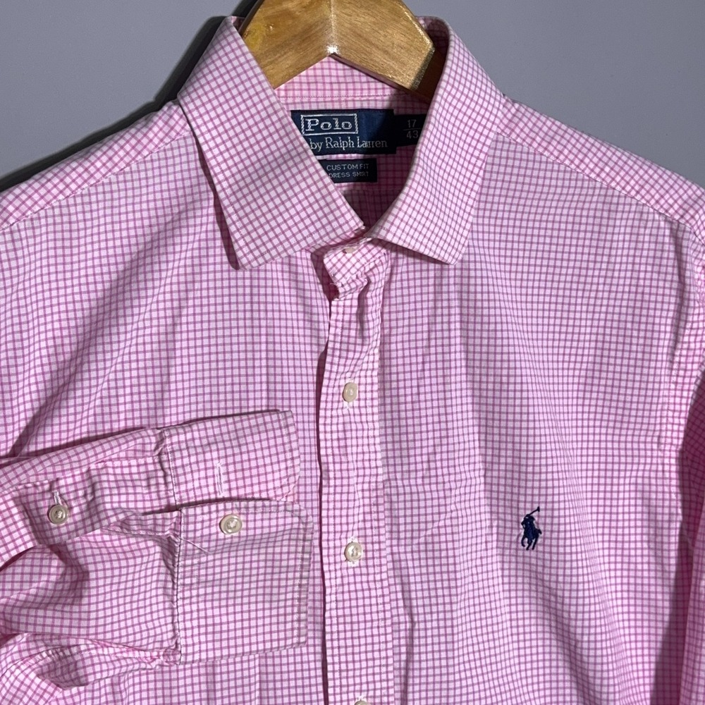 Polo Ralph Lauren Custom Fit Dress Shirt Mens Size 17 Gingham Pink Preppy Regent